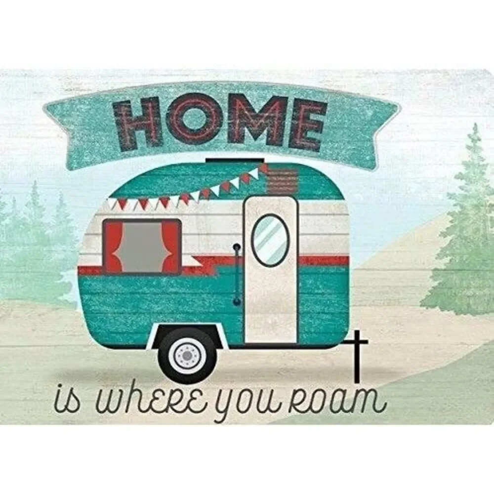 Home Is Where You Roam 2pc Reversible Placemats Retro Camping Trailer Plastic
